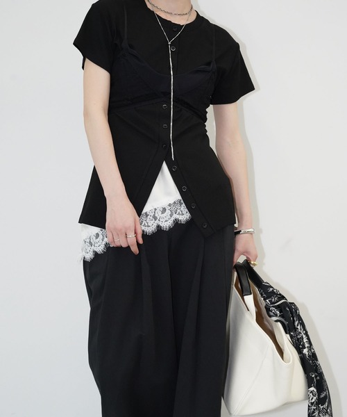 chuclla(チュクラ)の「フロントボタン リブニットトップス chw26s080(Tシャツ/カットソー・レディース・ブラック・FREE)」の8枚目の写真