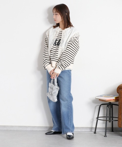 cepo（セポ）の「ブロックインレーロゴボーダースウェット（スウェット・レディース・ホワイト系その他/ネイビー系・M）」の4枚目の写真