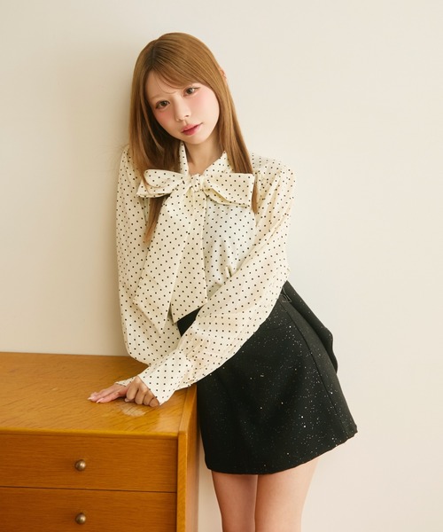 TITTY&CO.（ティティーアンドコー）の「ドット柄リボンタイブラウス（シャツ/ブラウス・レディース・ブラック/ホワイト・FREE）」の11枚目の写真