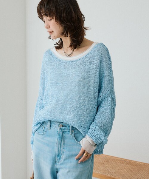 RIVE DROITE（リヴドロワ）の「予約【抜け感】テープヤーンボートネックニット（ニット/セーター・レディース・サックスブルー/モカ/オフホワイト・FREE）」の12枚目の写真