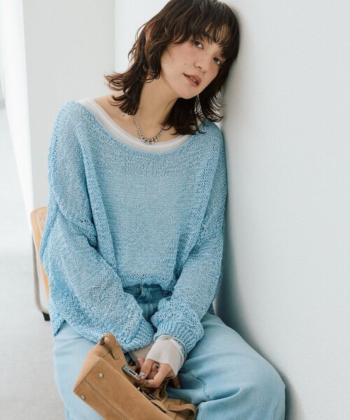RIVE DROITE（リヴドロワ）の「予約【抜け感】テープヤーンボートネックニット（ニット/セーター・レディース・サックスブルー/モカ/オフホワイト・FREE）」の13枚目の写真