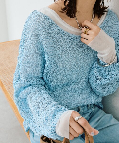 RIVE DROITE（リヴドロワ）の「予約【抜け感】テープヤーンボートネックニット（ニット/セーター・レディース・サックスブルー/モカ/オフホワイト・FREE）」の16枚目の写真
