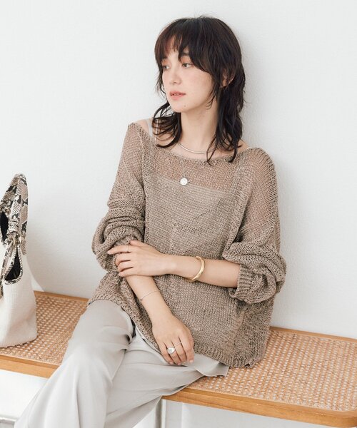 RIVE DROITE(リヴドロワ)の「【ドライタッチ/手洗い可】テープヤーンボートネックニット(夏服)(ニット/セーター・レディース・サックスブルー/モカ/オフホワイト/ベージュ/ブラック・FREE)」の8枚目の写真