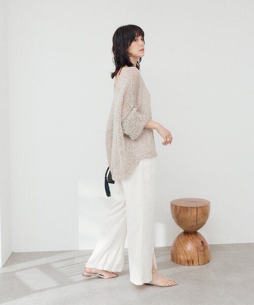RIVE DROITE(リヴドロワ)の「【ドライタッチ/手洗い可】テープヤーンボートネックニット(夏服)(ニット/セーター・レディース・サックスブルー/モカ/オフホワイト/ベージュ/ブラック・FREE)」の16枚目の写真