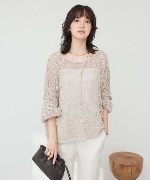 RIVE DROITE(リヴドロワ)の「【ドライタッチ/手洗い可】テープヤーンボートネックニット(夏服)(ニット/セーター・レディース・サックスブルー/モカ/オフホワイト/ベージュ/ブラック・FREE)」の18枚目の写真