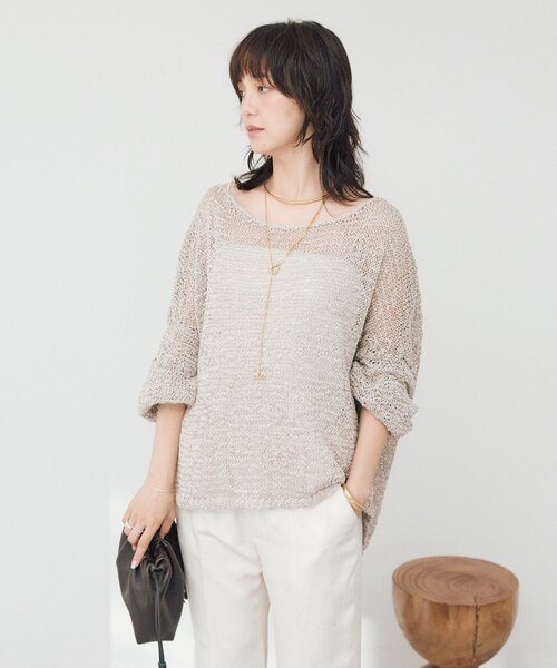 RIVE DROITE(リヴドロワ)の「【ドライタッチ/手洗い可】テープヤーンボートネックニット(夏服)(ニット/セーター・レディース・サックスブルー/モカ/オフホワイト/ベージュ/ブラック・FREE)」の19枚目の写真