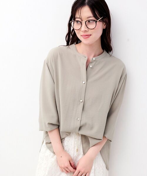 le.coeur blanc（ルクールブラン）の「2WAYジョーゼットギャザースリーブブラウス（シャツ/ブラウス・レディース・ダークグレー/カーキオリーブ/ピンク/ブラック/サックスブルー/ネイビー/オフホワイト・38）」の4枚目の写真