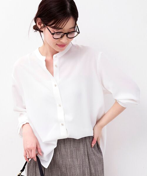 le.coeur blanc（ルクールブラン）の「2WAYジョーゼットギャザースリーブブラウス（シャツ/ブラウス・レディース・ダークグレー/カーキオリーブ/ピンク/ブラック/サックスブルー/ネイビー/オフホワイト・38）」の2枚目の写真