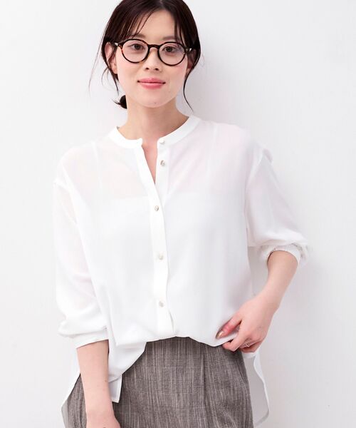 le.coeur blanc(ルクールブラン)の「2WAYジョーゼットギャザースリーブブラウス(シャツ/ブラウス・レディース・ダークグレー/カーキオリーブ/ピンク/ブラック/サックスブルー/ネイビー/オフホワイト・38)」の11枚目の写真