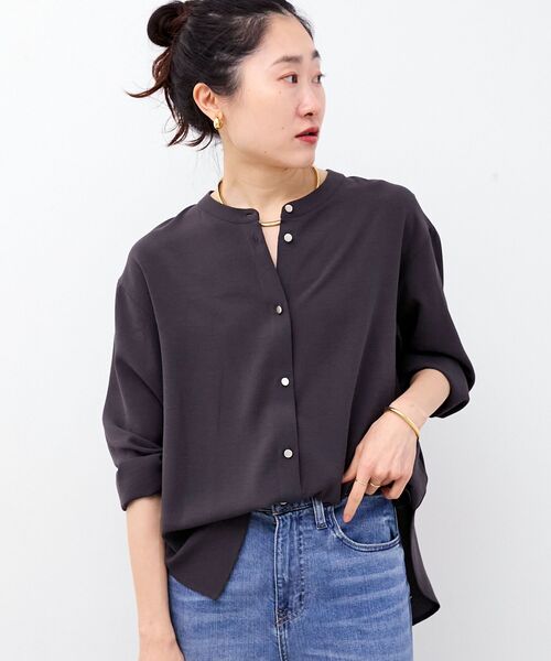 le.coeur blanc（ルクールブラン）の「2WAYジョーゼットギャザースリーブブラウス（シャツ/ブラウス・レディース・ダークグレー/カーキオリーブ/ピンク/ブラック/サックスブルー/ネイビー/オフホワイト・38）」の19枚目の写真