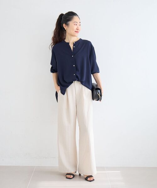 le.coeur blanc（ルクールブラン）の「2WAYジョーゼットギャザースリーブブラウス（シャツ/ブラウス・レディース・ダークグレー/カーキオリーブ/ピンク/ブラック/サックスブルー/ネイビー/オフホワイト・38）」の21枚目の写真