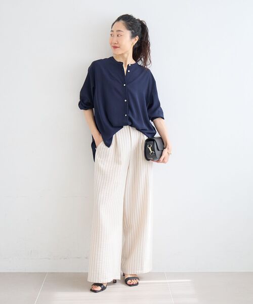 le.coeur blanc（ルクールブラン）の「2WAYジョーゼットギャザースリーブブラウス（シャツ/ブラウス・レディース・ダークグレー/カーキオリーブ/ピンク/ブラック/サックスブルー/ネイビー/オフホワイト・38）」の10枚目の写真