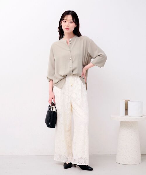 le.coeur blanc（ルクールブラン）の「2WAYジョーゼットギャザースリーブブラウス（シャツ/ブラウス・レディース・ダークグレー/カーキオリーブ/ピンク/ブラック/サックスブルー/ネイビー/オフホワイト・38）」の12枚目の写真