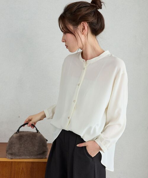 le.coeur blanc(ルクールブラン)の「【大人気高レビュー】長袖/2WAYジョーゼットギャザースリーブブラウス(シャツ/ブラウス・レディース・ダークグレー/カーキオリーブ/ピンク/ブラック/サックスブルー/ネイビー/オフホワイト/アイボリー・38)」の18枚目の写真
