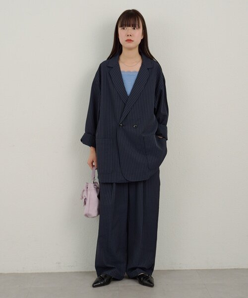 Kastane(カスタネ)の「【WHIMSIC】シアーサッカーストライプ ルーズフィットイージースラックス(その他パンツ・レディース・ブラック/ネイビー・1/2)」の14枚目の写真