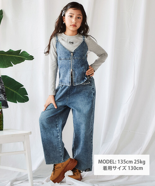 ZIDDY（ジディ）の「スタッズデニムワイドパンツ(130~160cm)（デニムパンツ・キッズ・パープル/ブルー・FREE/150cm/140cm/130cm）」の5枚目の写真