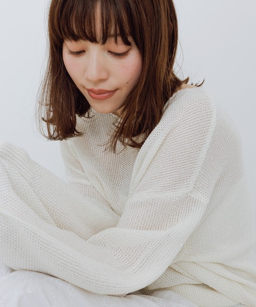 ROPE' PICNIC(ロペピクニック)の「プチスパンコールメッシュニット(ニット/セーター・レディース・サックスブルー/ブラック/キャメル/オフホワイト・FREE)」の2枚目の写真