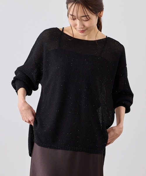 ROPE' PICNIC(ロペピクニック)の「プチスパンコールメッシュニット(ニット/セーター・レディース・サックスブルー/ブラック/キャメル/オフホワイト・FREE)」の3枚目の写真