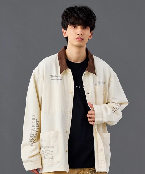 Liberaiders(リベレイダース)の「Liberaiders/リベレイダース HANDWRITING PRINT COVERALL 手書きプリント コットンツイル カバーオール ジャケット 秋 秋服 2026年秋冬 冬服(カバーオール・メンズ・ホワイト・M/L/XL)」の4枚目の写真