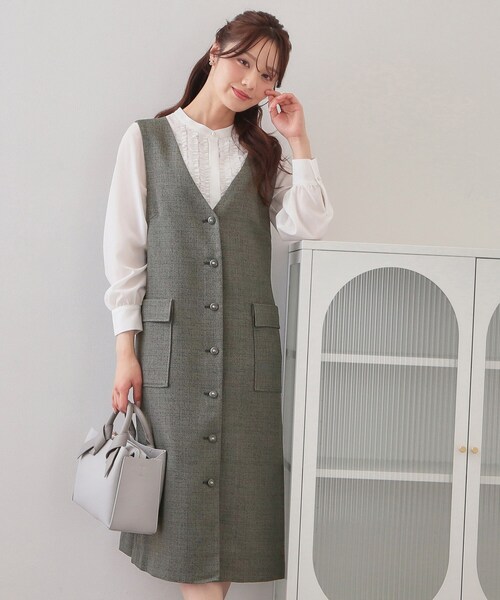 index（インデックス）の「サマーツイード前開きジャンスカ【洗濯機OK/イージーアイロン】（ワンピース・レディース・アイボリー系3/ベージュ系その他2/チャコール・36/38/40/42）」の2枚目の写真