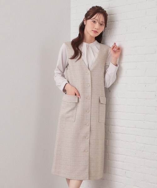 index（インデックス）の「サマーツイード前開きジャンスカ【洗濯機OK/イージーアイロン】（ワンピース・レディース・アイボリー系3/ベージュ系その他2/チャコール・36/38/40/42）」の3枚目の写真