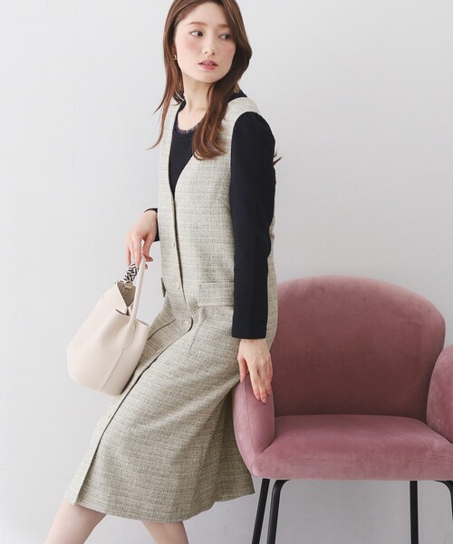 index（インデックス）の「サマーツイード前開きジャンスカ【洗濯機OK/イージーアイロン】（ワンピース・レディース・アイボリー系3/ベージュ系その他2/チャコール・36/38/40/42）」の5枚目の写真