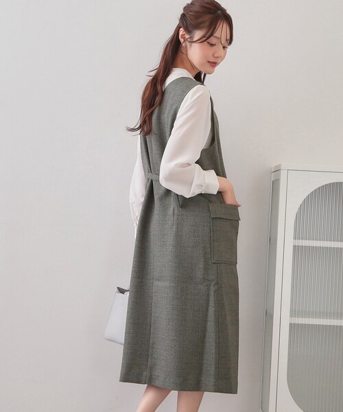 index（インデックス）の「サマーツイード前開きジャンスカ【洗濯機OK/イージーアイロン】（ワンピース・レディース・アイボリー系3/ベージュ系その他2/チャコール・36/38/40/42）」の9枚目の写真