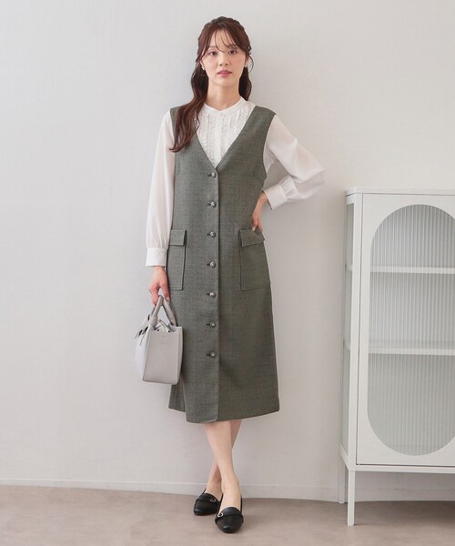 index（インデックス）の「サマーツイード前開きジャンスカ【洗濯機OK/イージーアイロン】（ワンピース・レディース・アイボリー系3/ベージュ系その他2/チャコール・36/38/40/42）」の10枚目の写真