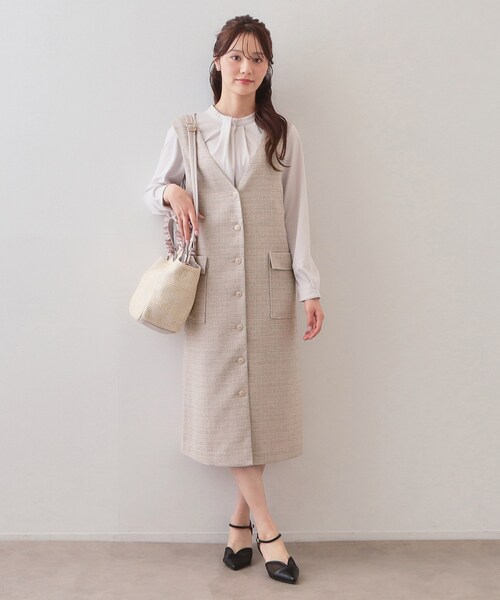 index（インデックス）の「サマーツイード前開きジャンスカ【洗濯機OK/イージーアイロン】（ワンピース・レディース・アイボリー系3/ベージュ系その他2/チャコール・36/38/40/42）」の14枚目の写真