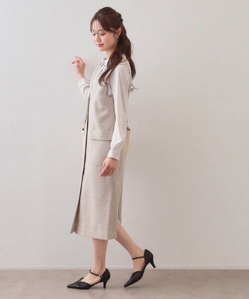 index（インデックス）の「サマーツイード前開きジャンスカ【洗濯機OK/イージーアイロン】（ワンピース・レディース・アイボリー系3/ベージュ系その他2/チャコール・36/38/40/42）」の15枚目の写真