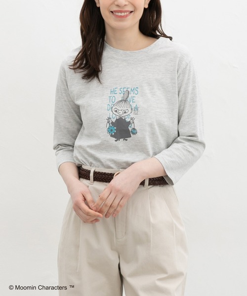 Honeys(ハニーズ)の「【UVカット】ムーミン/7分袖Tシャツ(Tシャツ/カットソー・レディース・ホワイト×ネイビー/ピンク/ホワイト×レッド/ブラック/オフホワイト/杢グレー・L/LL/M/S)」の5枚目の写真