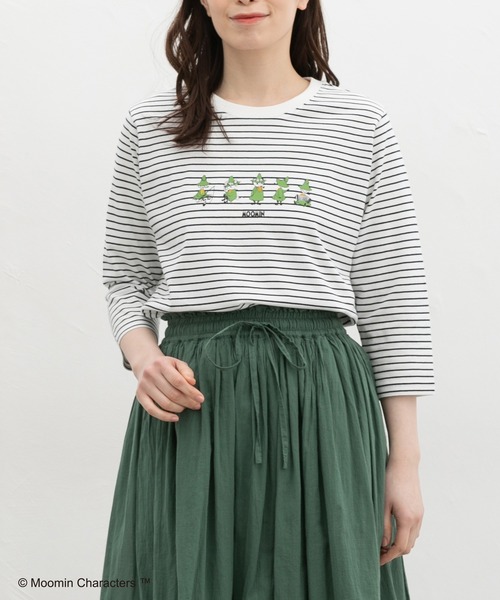 Honeys(ハニーズ)の「【UVカット】ムーミン/7分袖Tシャツ(Tシャツ/カットソー・レディース・ホワイト×ネイビー/ピンク/ホワイト×レッド/ブラック/オフホワイト/杢グレー・L/LL/M/S)」の4枚目の写真