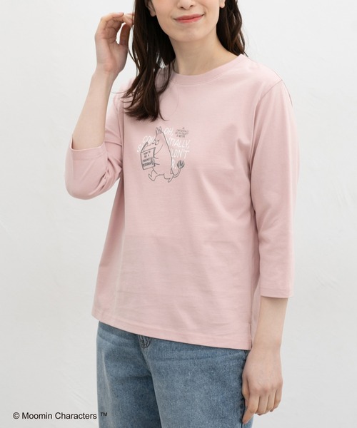 Honeys(ハニーズ)の「【UVカット】ムーミン/7分袖Tシャツ(Tシャツ/カットソー・レディース・ホワイト×ネイビー/ピンク/ホワイト×レッド/ブラック/オフホワイト/杢グレー・L/LL/M/S)」の6枚目の写真