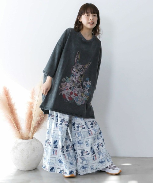 ScoLar(スカラー)の「ScoLar(スカラー) わんちゃんスタンプ柄 バイオ加工パンツ(その他パンツ・レディース・ブルー・MEDIUM)」の1枚目の写真