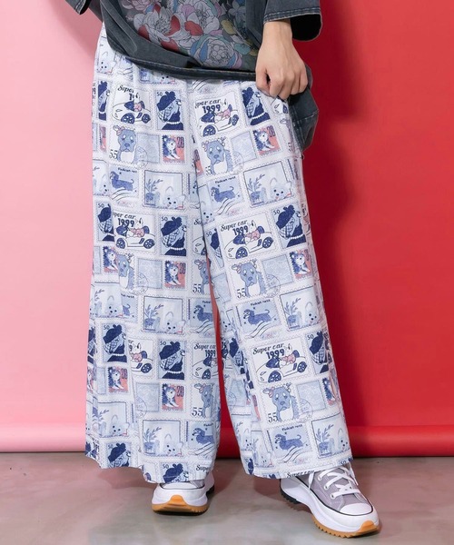 ScoLar(スカラー)の「ScoLar(スカラー) わんちゃんスタンプ柄 バイオ加工パンツ(その他パンツ・レディース・ブルー・MEDIUM)」の3枚目の写真