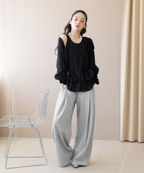 RAGEBLUE(レイジブルー)の「ピンタック/ポンチスウェットワイドパンツ(スウェットパンツ・レディース・ブラック/グレー・FREE)」の12枚目の写真