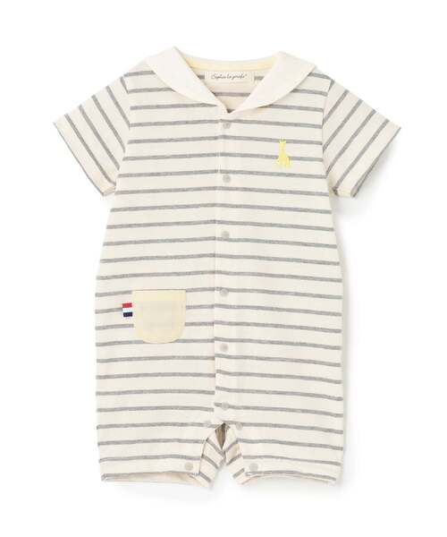 Sophie la girafe（ソフィーラジラフ）の「セーラーボーダーショートオール【日本製】（ロンパース・キッズ・グレー/ネイビー・80ｃｍ/70cm）」の2枚目の写真