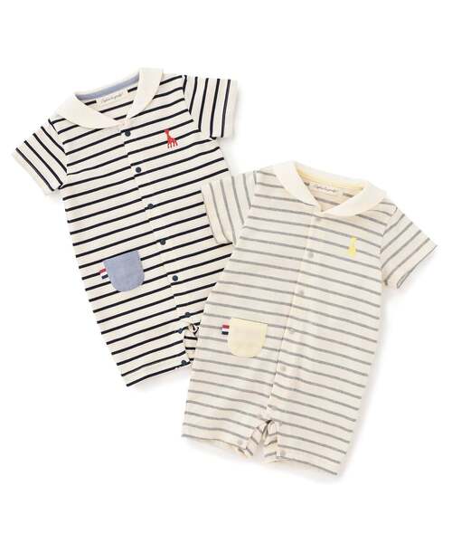 Sophie la girafe（ソフィーラジラフ）の「セーラーボーダーショートオール【日本製】（ロンパース・キッズ・グレー/ネイビー・80ｃｍ/70cm）」の7枚目の写真