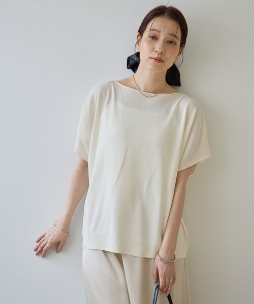DISCOAT(ディスコート)の「【Noka/UVカット/抗ピリング】ドルマン半袖プルオーバー(Tシャツ/カットソー・レディース・オフホワイト/ブラック/ベージュ/オレンジ/グレー・FREE)」の6枚目の写真
