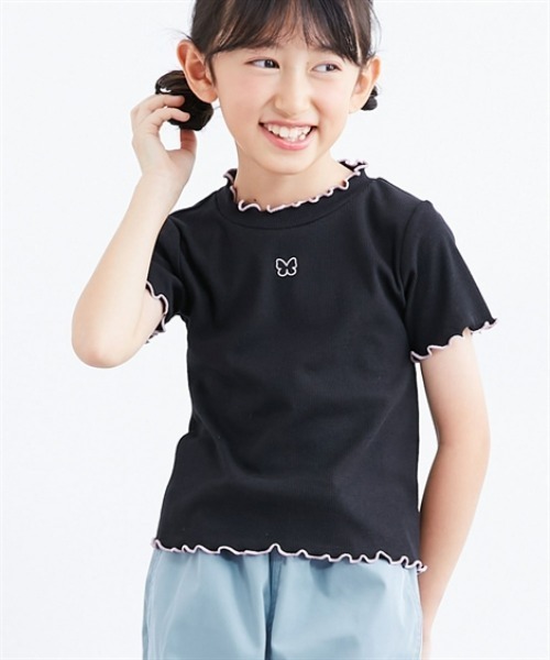 QUNTSTYLE（キュントスタイル）の「選べる♪リブ半袖デザインTシャツ（Tシャツ/カットソー・キッズ・パープル/ブラック/ベージュ/ブルー/ピンク・100/110/140/160/150/130/120）」の2枚目の写真