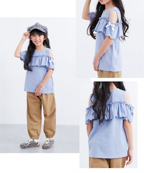 QUNTSTYLE（キュントスタイル）の「選べる♪リブ半袖デザインTシャツ（Tシャツ/カットソー・キッズ・パープル/ブラック/ベージュ/ブルー/ピンク・100/110/140/160/150/130/120）」の6枚目の写真