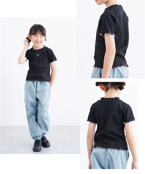 QUNTSTYLE（キュントスタイル）の「選べる♪リブ半袖デザインTシャツ（Tシャツ/カットソー・キッズ・パープル/ブラック/ベージュ/ブルー/ピンク・100/110/140/160/150/130/120）」の7枚目の写真