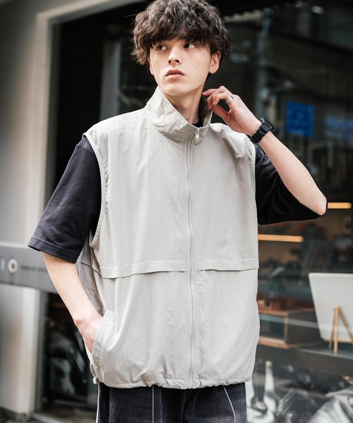 Rocky Monroe(ロッキーモンロー)の「裏メッシュスタンドネック前開きナイロンベスト(ベスト・メンズ・ネイビー/カーキ/チャコール/ブラック/グレー・XL/M/L)」の14枚目の写真
