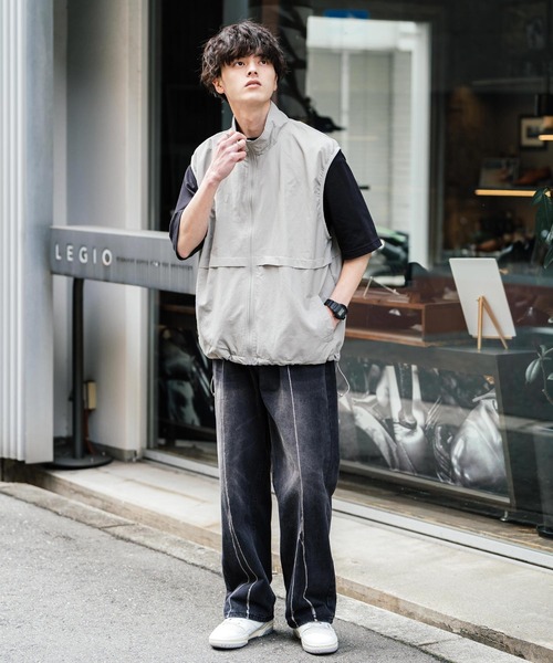 Rocky Monroe(ロッキーモンロー)の「裏メッシュスタンドネック前開きナイロンベスト(ベスト・メンズ・ネイビー/カーキ/チャコール/ブラック/グレー・XL/M/L)」の16枚目の写真