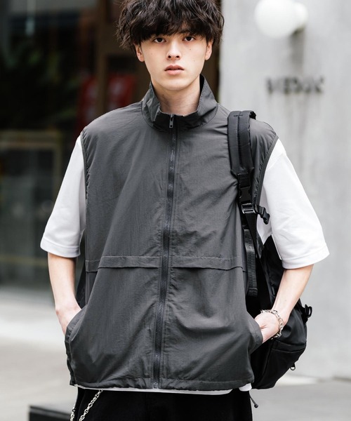 Rocky Monroe(ロッキーモンロー)の「裏メッシュスタンドネック前開きナイロンベスト(ベスト・メンズ・ネイビー/カーキ/チャコール/ブラック/グレー・XL/M/L)」の17枚目の写真
