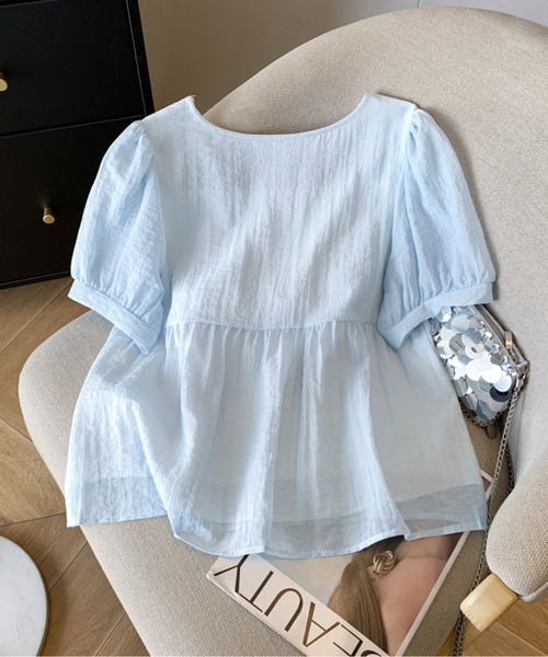 LUCPY（ラクピー）の「レース切替パフスリーブブラウス（シャツ/ブラウス・レディース・ホワイト/ライトブルー・X-LARGE/LARGE/MEDIUM/SMALL）」の6枚目の写真