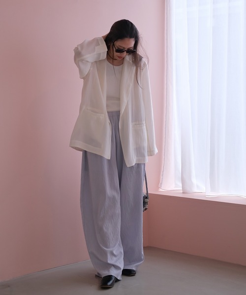 AKTE（アクテ）の「ライトシアージャケット（テーラードジャケット・レディース・ピンク/ホワイト・FREE）」の9枚目の写真