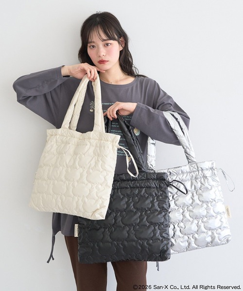 earth music&ecology(アースミュージックアンドエコロジー)の「リラックマ×earth シルエットキルトトートバッグ(トートバッグ・レディース・アイボリー/ブラック/シルバー・FREE)」の4枚目の写真