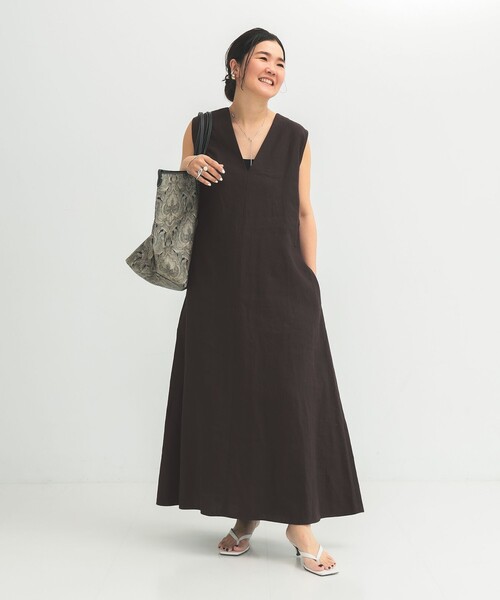 Demi-Luxe BEAMS(デミルクス ビームス)の「シンプル リネン 2WAY ドレス .M(ワンピース・レディース・ダークブラウン/ベージュ/ブルー系その他3・38/36)」の10枚目の写真