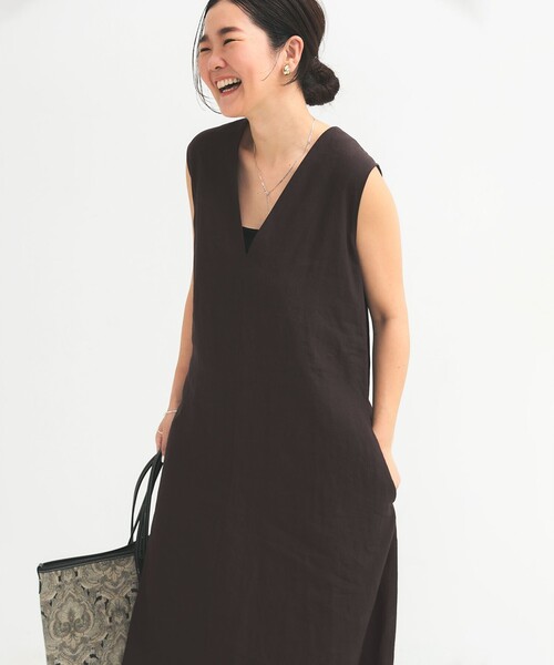 Demi-Luxe BEAMS（デミルクス ビームス）の「シンプル リネン 2WAY ドレス .M（ワンピース・レディース・ダークブラウン/ベージュ/ブルー系その他3・38/36）」の18枚目の写真